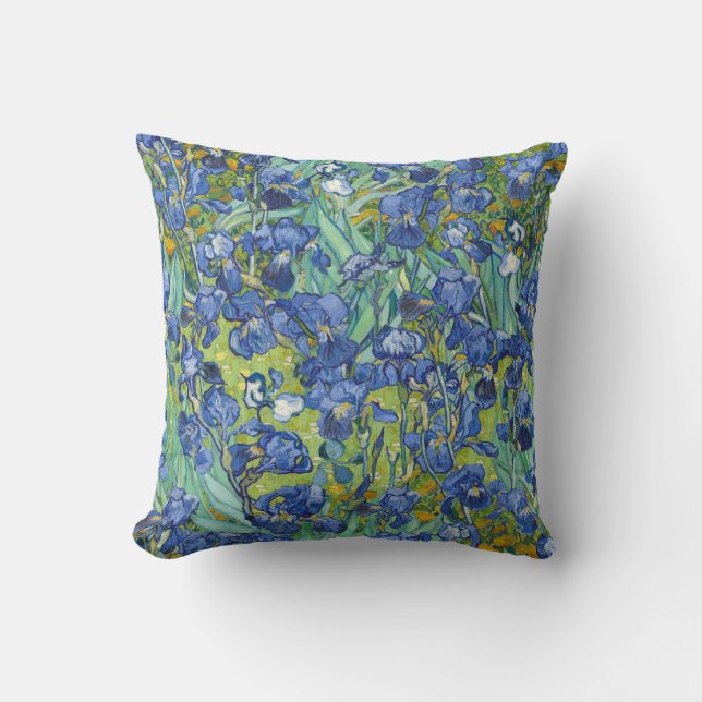 Almofada Íris de Vincent Van Gogh em Azul e Verde (Frente)