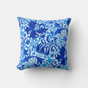 Almofada Íris de William Morris e lírio, azul cobalto