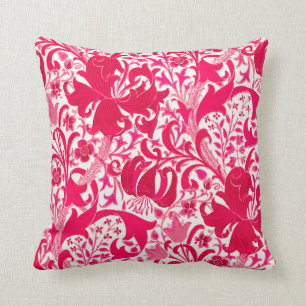 Almofada Íris de William Morris e lírio, rosa do fúcsia