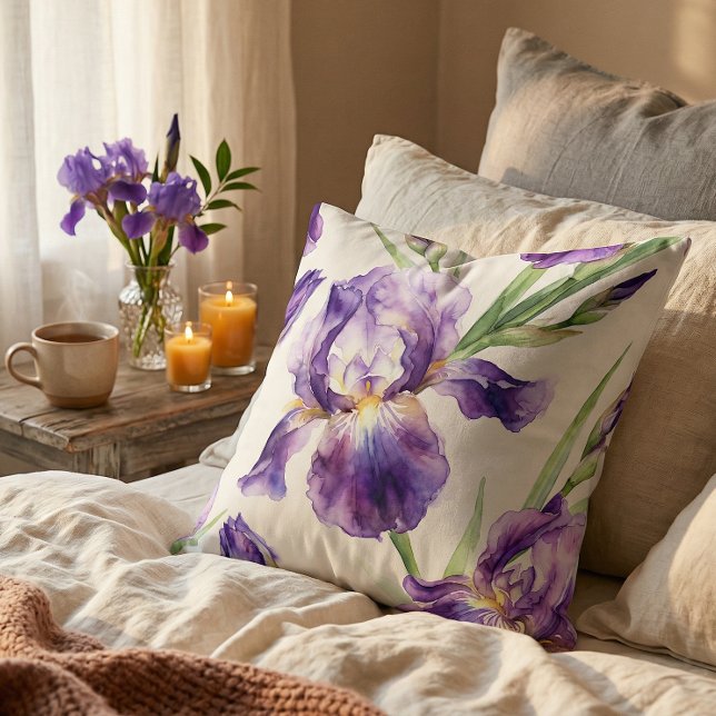 Almofada Íris em Aquarela Roxo Romântico Botânico Floral (Criador carregado)