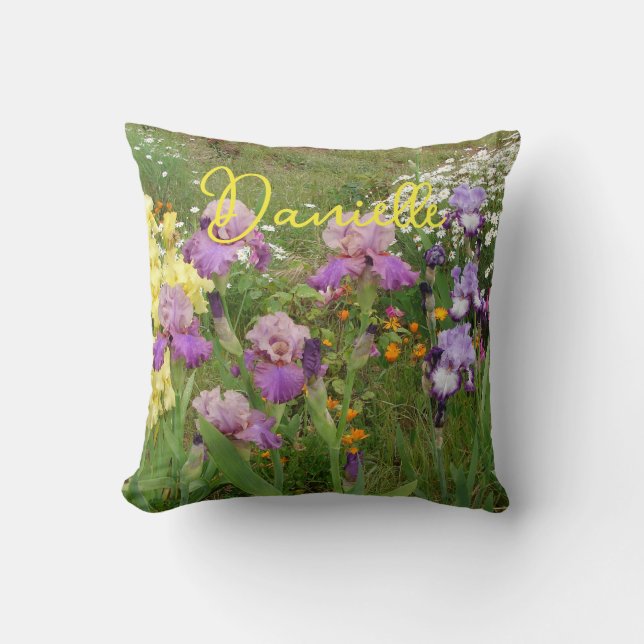 Almofada Iris irises florais Flores Jardim de Algodão Anive (Frente)
