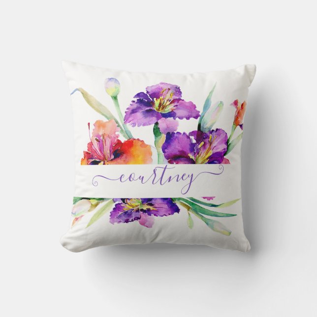 Almofada Íris personalizada em aquarela roxa (Frente)