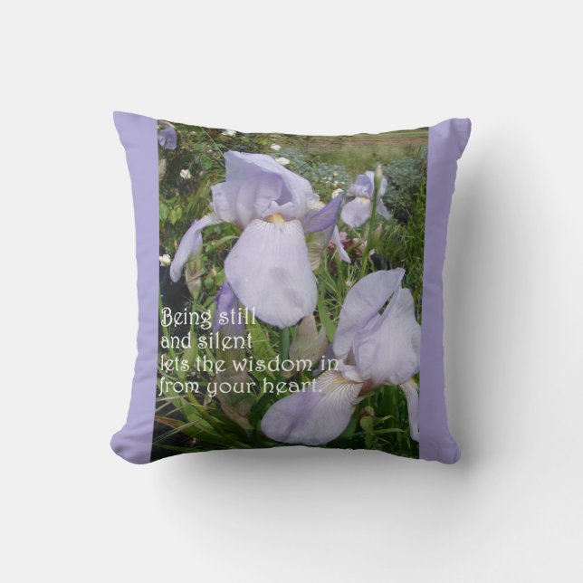 Almofada Iris Roxo de Cotação Inspiracional Silenciosa e Es (Frente)