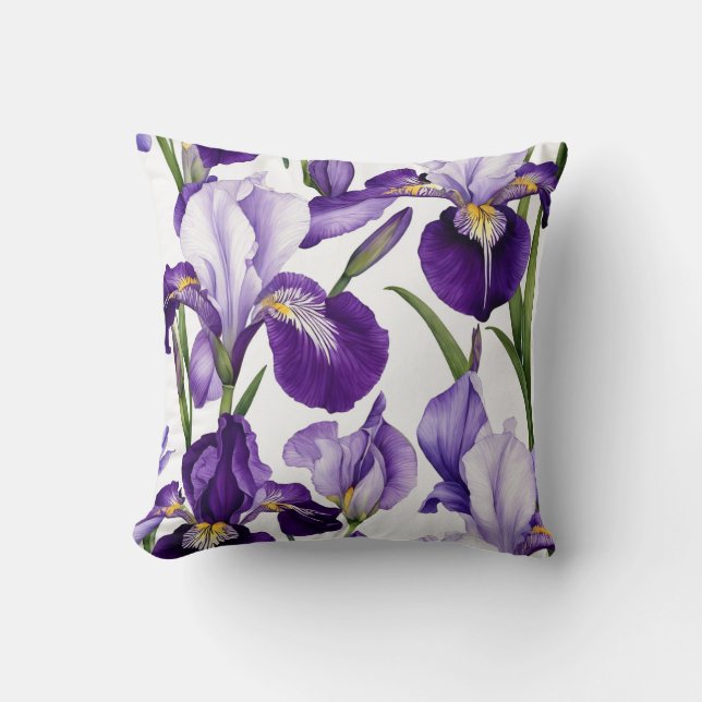 Almofada Iris Schwertlilie weiß lila - Aquarell-Design |  (Frente)