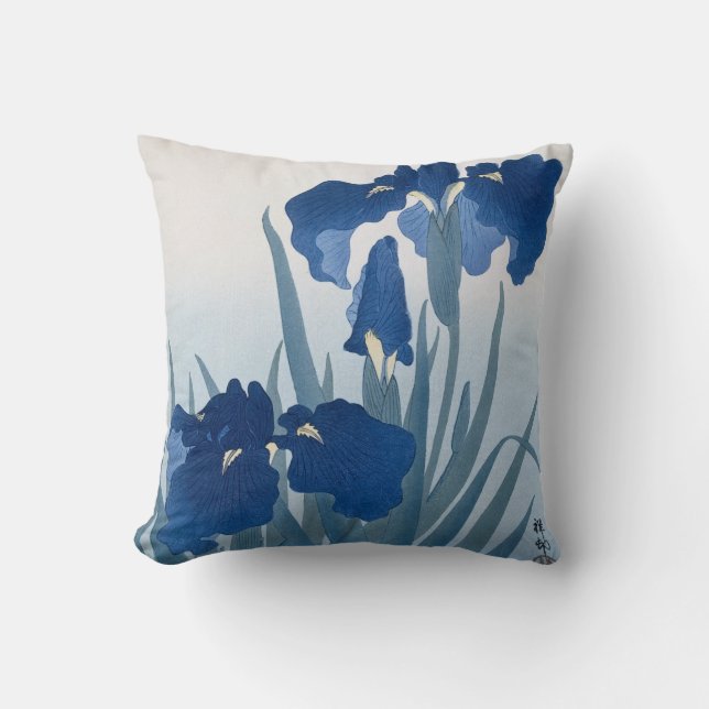 Almofada Írises (Azul Escuro) por Ohara Koson (Frente)