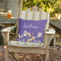 Almofada Irises Floral Purple Welcome