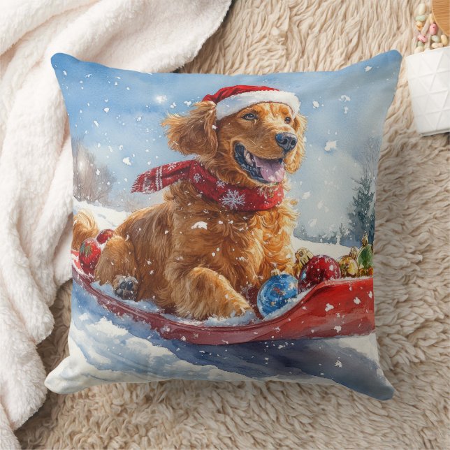 Almofada Irish Red Setter em Sledge Deixe-o nevar no Natal (Cobertor)