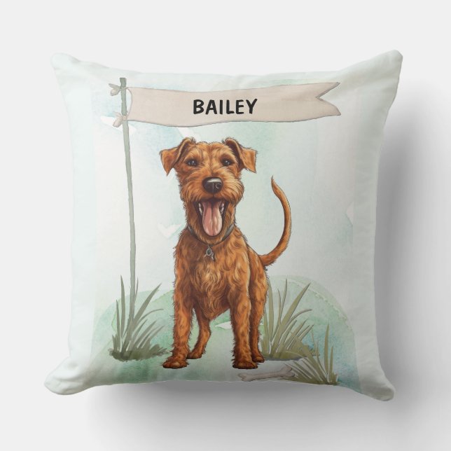 Almofada Irish Terrier Watercolor Personalized Dog (Frente)