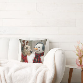 Almofada Irish Wolfhound olhando para um boneco de neve fof