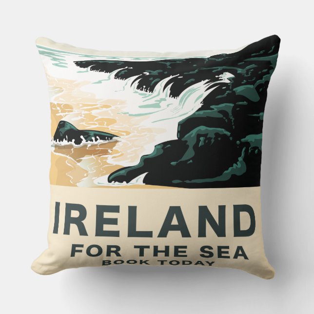 Almofada Irlanda "Para o mar" poster de viagens náutico (Frente)