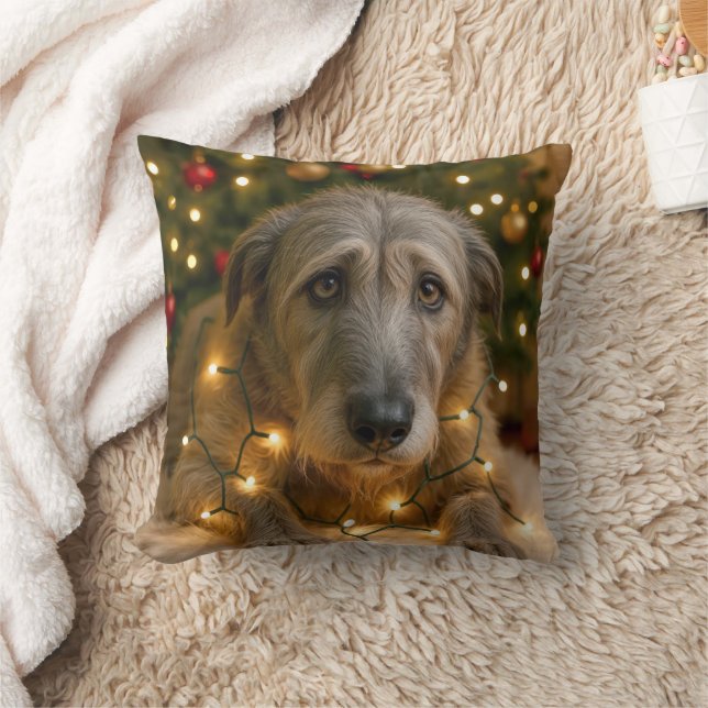 Almofada Irlandês Wolfhound Enroscado Em Luzes De Festa (Cobertor)