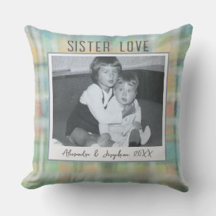 Almofada Irmã Amor foto mantém pastel tartan personalizado
