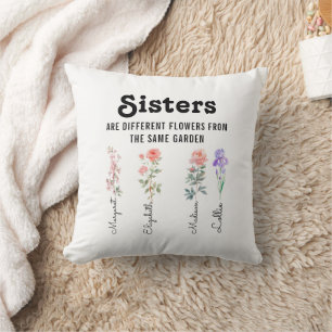 Almofada Irmãs São Diferentes Flores - Nomes Personalizados