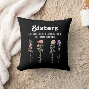 Almofada Irmãs São Diferentes Flores - Nomes Personalizados
