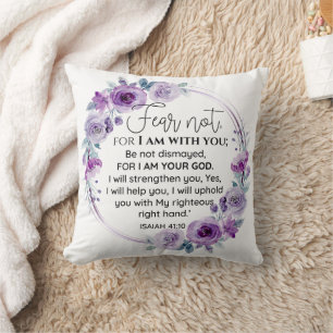 Almofada Isaiah 41:10 Medo não Escritura Floral Roxa