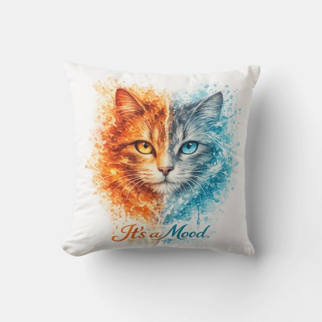 Almofada It’s a Mood Fire and Ice Cat Cute Artistic Cat (Frente)