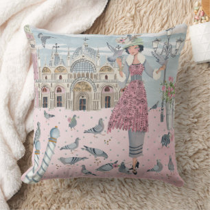 Almofada Itália Veneza viagem rosa cinza pombas menina dese