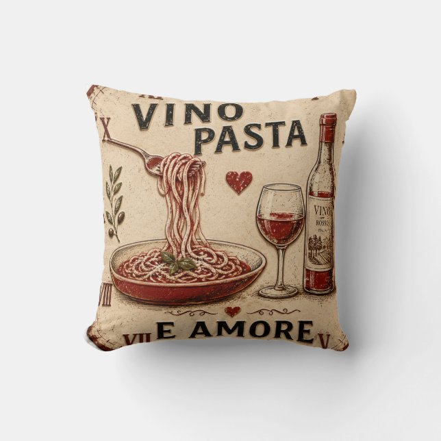 Almofada Italian Kitchen Rustic Wine & Pasta Farmhouse (Frente)