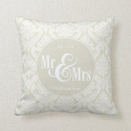 Almofada Ivory Damask "Mr & Mrs" travesseiro, personalizado