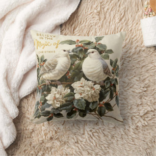 Almofada Ivory Doves Christmas Holly Magic