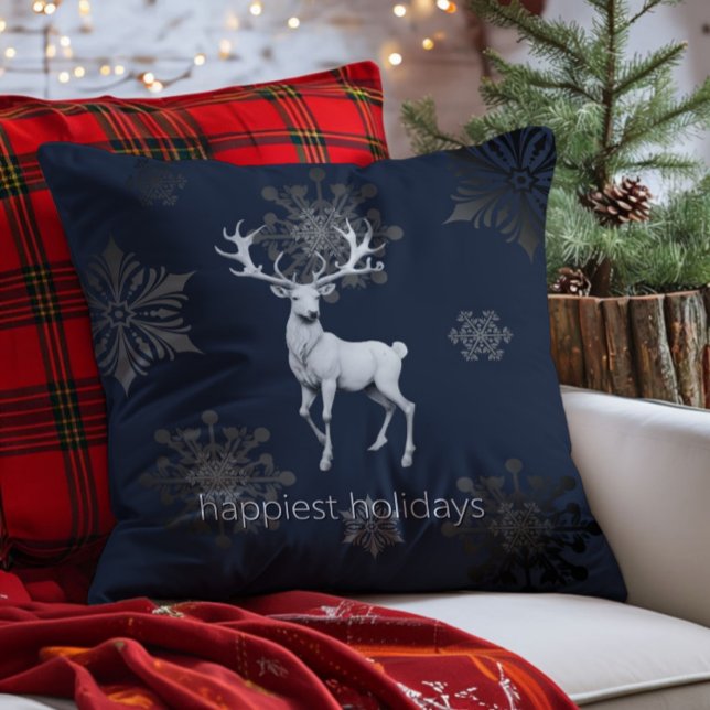 Almofada Ivory Reindeer Christmas | Azul (Blue Ivory Reindeer Christmas Throw Pillow)