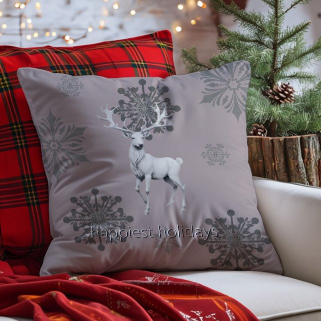 Almofada Ivory Reindeer Christmas | Cor de Rosa (Pink Ivory Reindeer Christmas Throw Pillow)