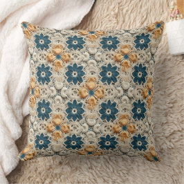 Almofada Ivory Yellow and Blue Faux Crochet