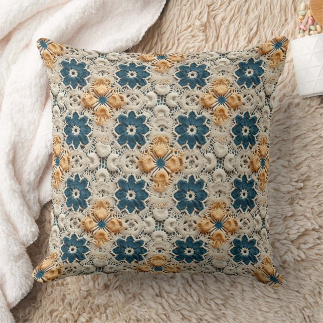 Almofada Ivory Yellow and Blue Faux Crochet (Cobertor)