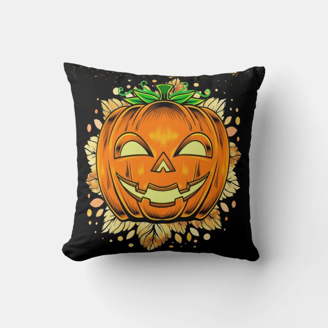 Almofada Jack HalloweenOLanterna Spooky Pumpkin Preto (Frente)