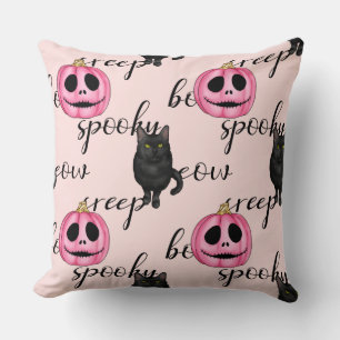 Almofada Jack O-Lanterna Rosa e Gato Negro