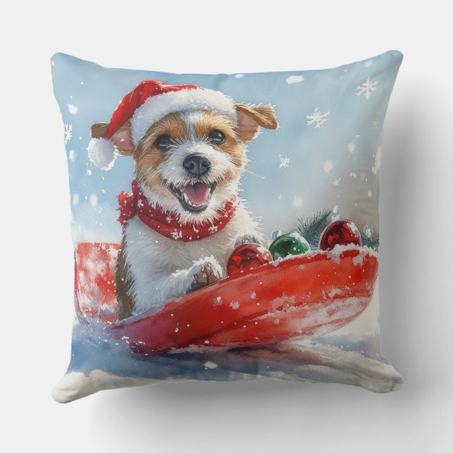 Almofada Jack Russell Dog em Sledge Deixe-o nevar no Natal (Verso)