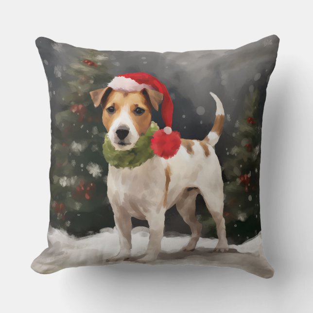 Almofada Jack Russell Dog no Natal da Neve (Frente)