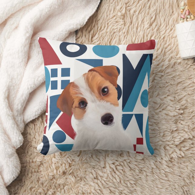 Almofada Jack Russell Terrier Dog Blue e Red Geométrico (Cobertor)