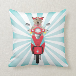 Almofada Jack Russell Terrier no Moped vermelho