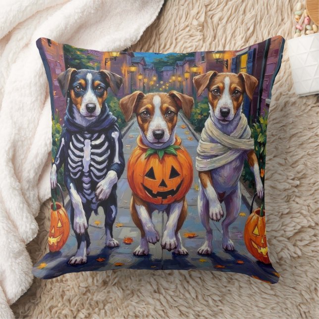 Almofada Jack Russell Trick-or-Tratating Halloween Costumes (Cobertor)
