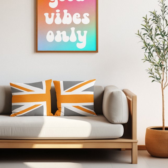 Almofada Jack Union meia cinza e laranja (Gray and Orange Union Jack Half Throw Pillow)