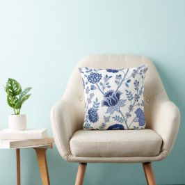 Almofada Jacobean Floral Lg Pattern Blue em Branco