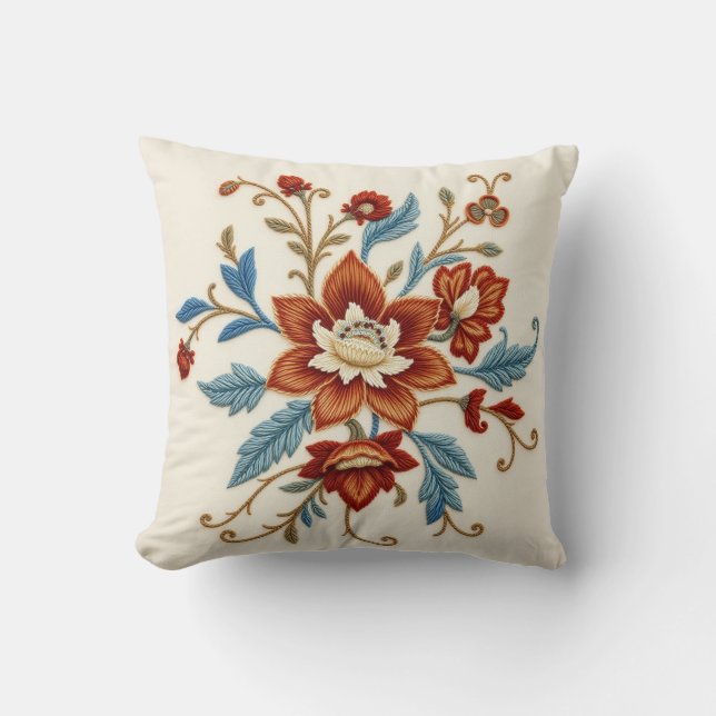Almofada Jacobeana de Croché Floral Creme (Frente)