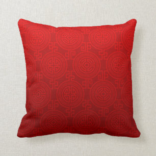 Almofada Jacquard - Símbolo de Longa Vida Oriental vermel