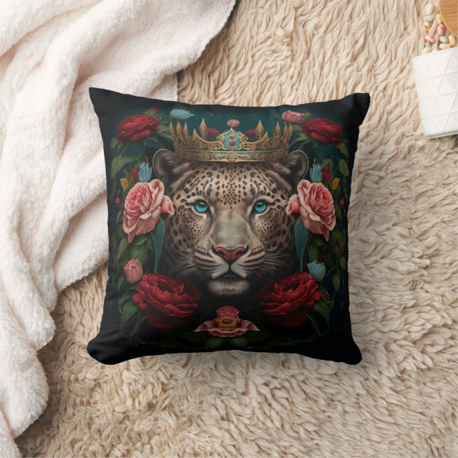 Almofada Jaguar com Coroa de Flores Pintura (Cobertor)