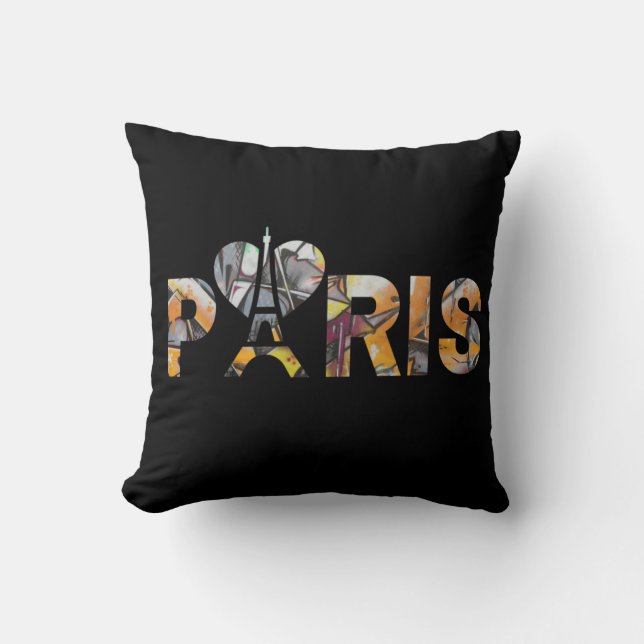 Almofada J'aime Paris avec un décor urbain bien coloré. (Frente)