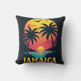 Almofada Jamaica Pôr do Sol Retrô - Palmeira Tropical Vinta