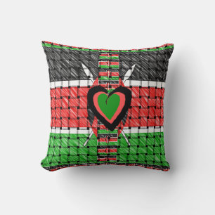 Almofada Jambo Kenya Heart Traditional Flag Cores Tecidos