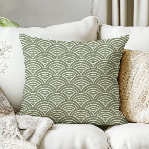 Almofada Japandi Modern Farmhouse Sage Green Waves Arches