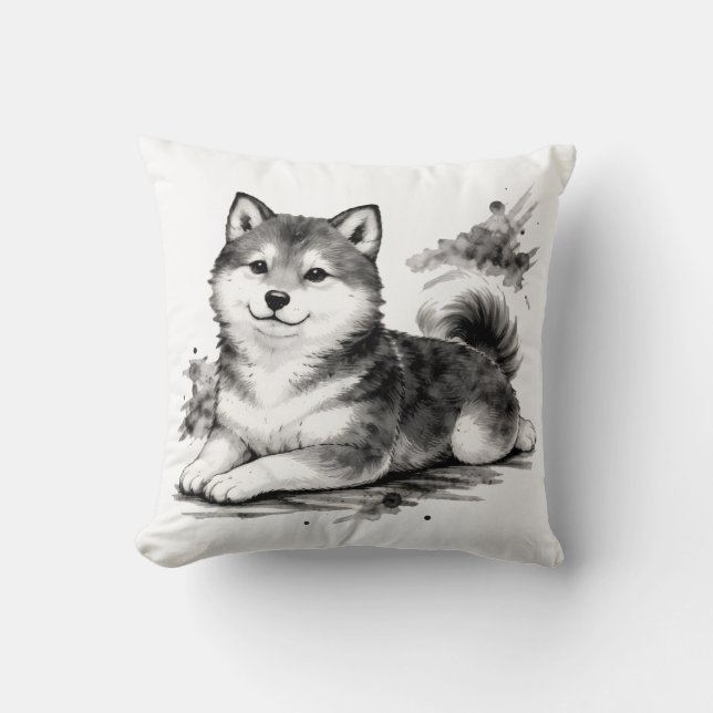Almofada 【Japanese Ink Puppy Throw Pillow】 (Frente)
