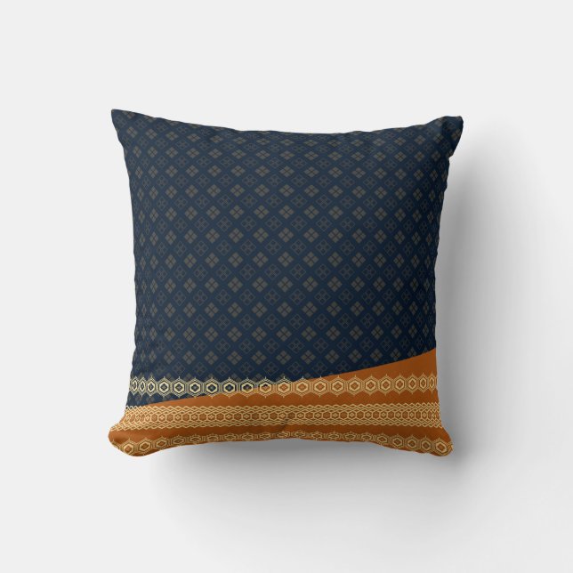Almofada Japanese Tortoise and Diamond Pattern Gold Navy (Frente)