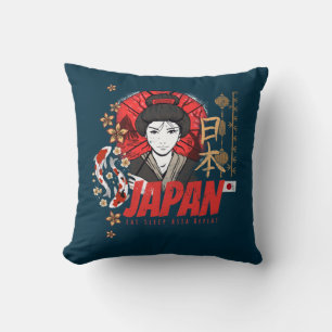 Almofada Japão Vintage Geisha com Flag Koi e Lotus Souve