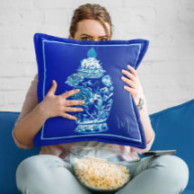 Jar de Ginger Elegante Monograma Branco Azul