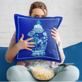 Almofada Jar de Ginger Elegante Monograma Branco Azul