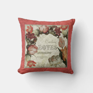 Almofada Jardim Antigo Vintage Floral Tulip Rosa Hellebore